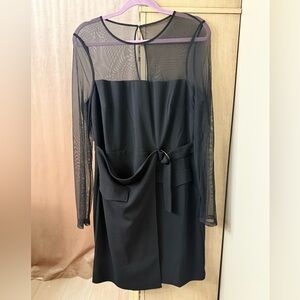 DKNY Black Long Sleeve Dress with Mesh Detail